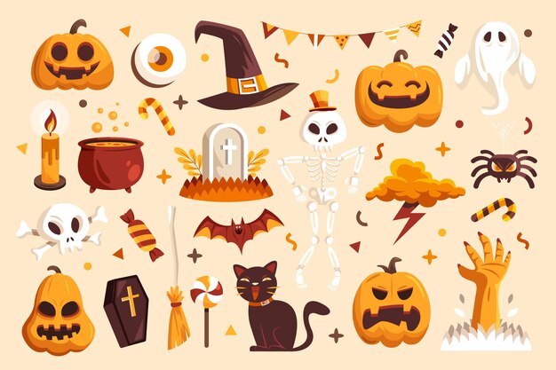 Conjunto de elementos planos de halloween
