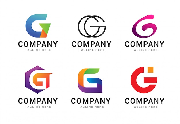 Conjunto de elementos de plantilla de iconos de logotipo de letra G