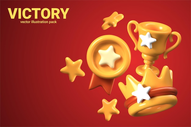 Conjunto de elementos del premio en fondo rojo Concepto festivo para el ganador