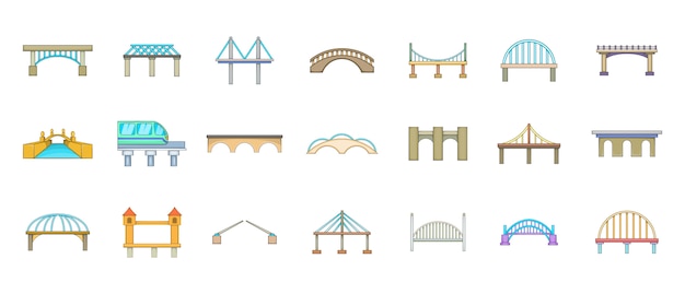 Conjunto de elementos puente. conjunto de dibujos animados de elementos de vector de puente