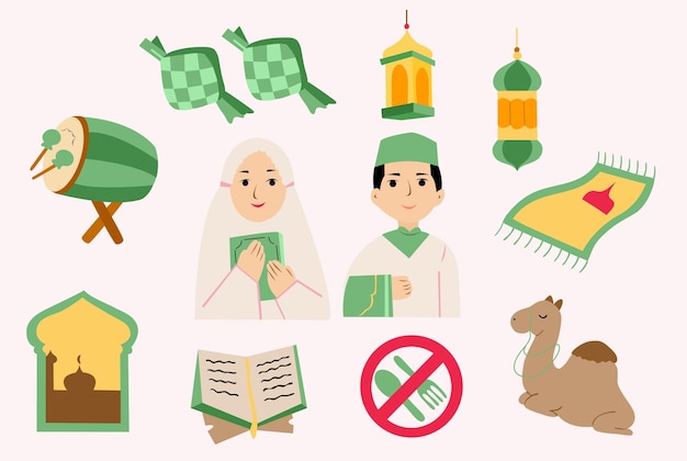 Vector conjunto de elementos de ramadhan