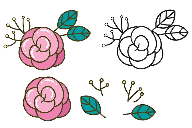 Vector conjunto de elementos de ramo de rosas rosas