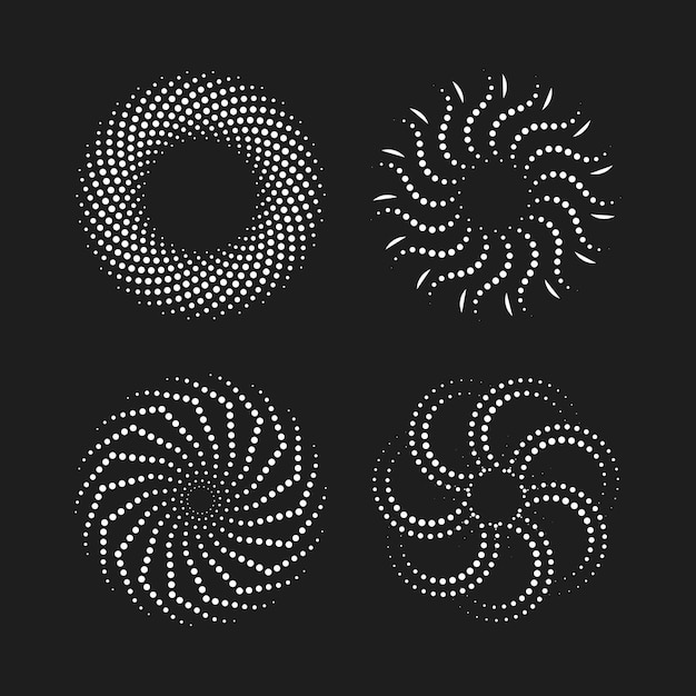 Conjunto de elementos retro de galaxias giratorias y formas abstractas Vector de símbolos de siluetas abstractas