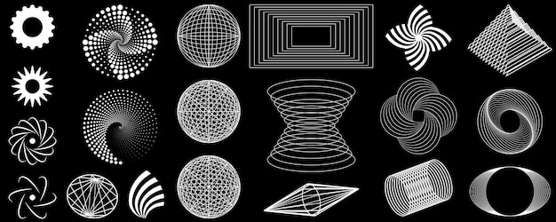 Conjunto de elementos retro geométricos brillantes Y2K y formas Hipster logotipos gráficos iconos diseño web en b