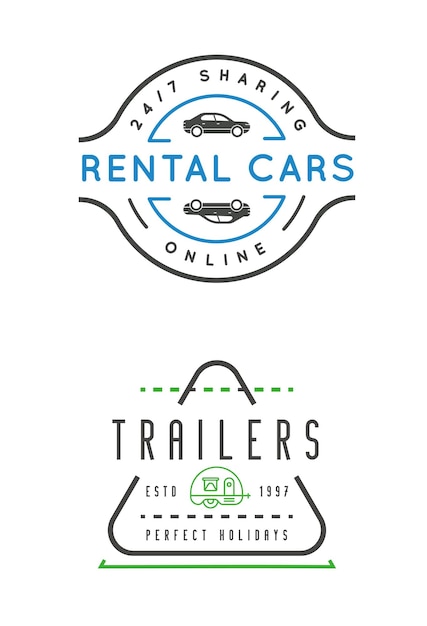 El conjunto de elementos del servicio de alquiler de coches de Vector se puede utilizar como logotipo o icono en calidad premium