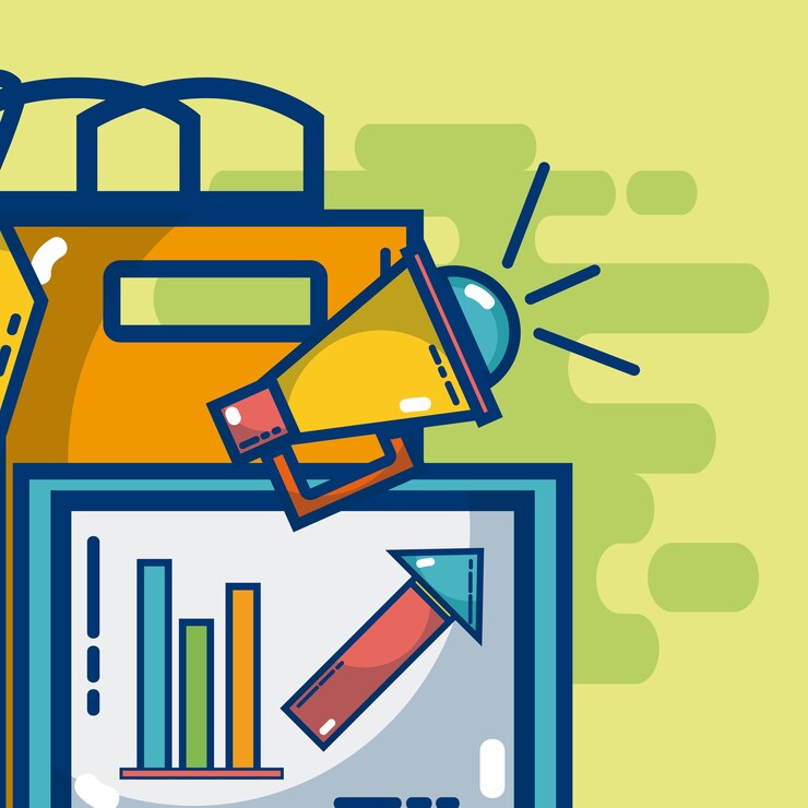 Vector conjunto de elementos y símbolos de marketing digital y compras