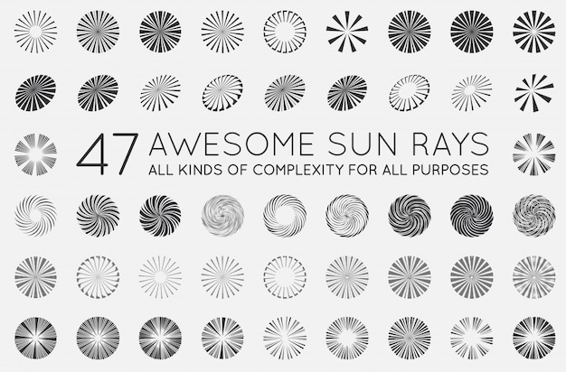 Conjunto de elementos Sunburst. Rayos de sol.