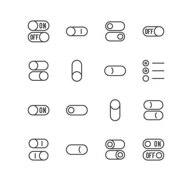 Vector conjunto de elementos ui relacionados iconas pestañas botón interruptor cajas desplegables y vectores de variedad lineal