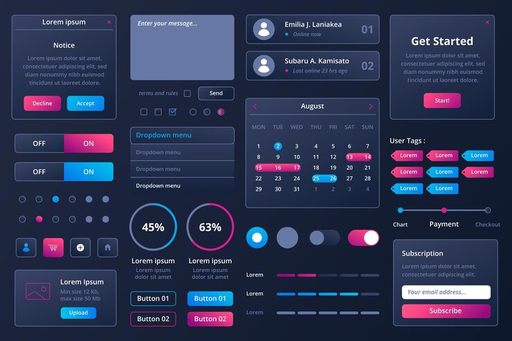 Vector conjunto de elementos de ui ux degradado
