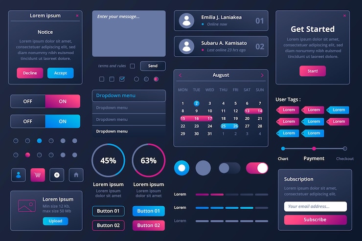 Vector conjunto de elementos de ui ux degradado