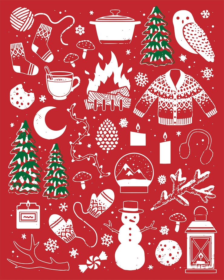 Conjunto de elementos de las vacaciones de Navidad