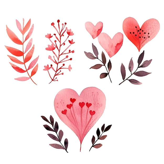 Vector conjunto de elementos de valentín de acuarela llenos de color