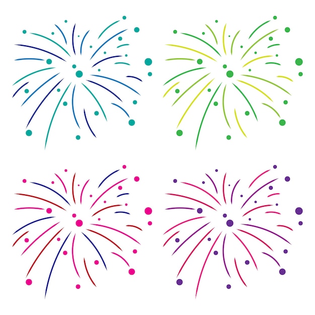 Conjunto de elementos de vector de dibujos animados de explosión de fuegos artificiales de diseño plano
