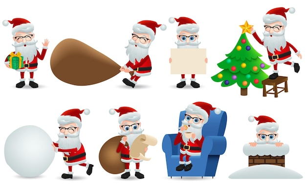 Conjunto de elementos de vector de personaje de navidad de santa claus Elementos de personajes de navidad de santa claus