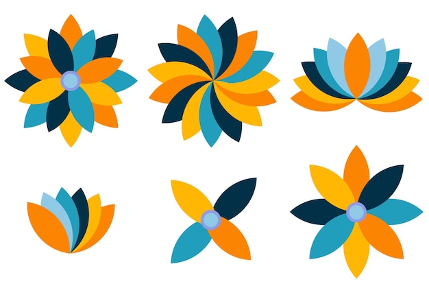 Conjunto de elementos de vector de varias flores abstractas