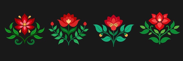 Conjunto de elementos vectoriales de color plano de flores decorativas