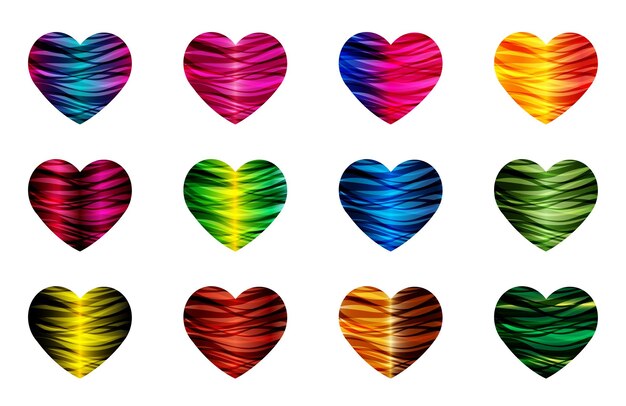 Conjunto de elementos vectoriales de corazones degradados coloridos