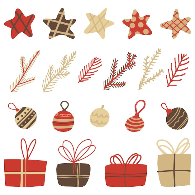 Vector un conjunto de elementos vectoriales para decorar tarjetas de navidad.