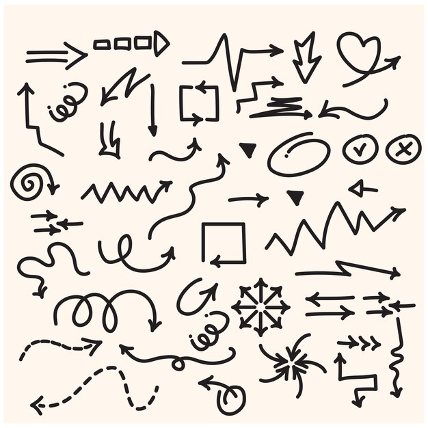 Conjunto de elementos vectoriales de dibujos dibujados a mano de estilo dibujos de estilo de colecciones de flechas de corazón scr