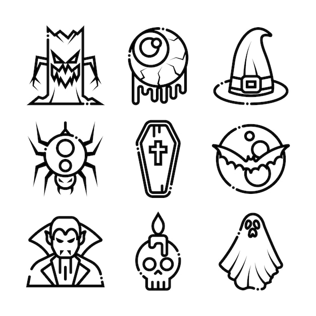 Conjunto de elementos vectoriales de línea de Halloween