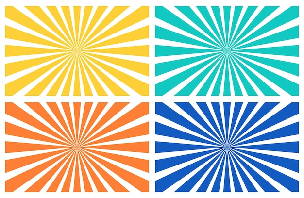 Vector conjunto de elementos vectoriales de rayos solares de movimiento radial colorido