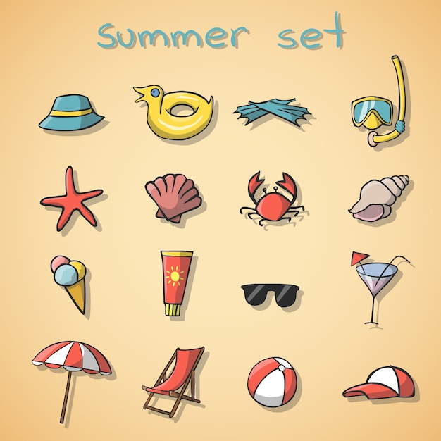 Conjunto de elementos de viaje de vacaciones de verano
