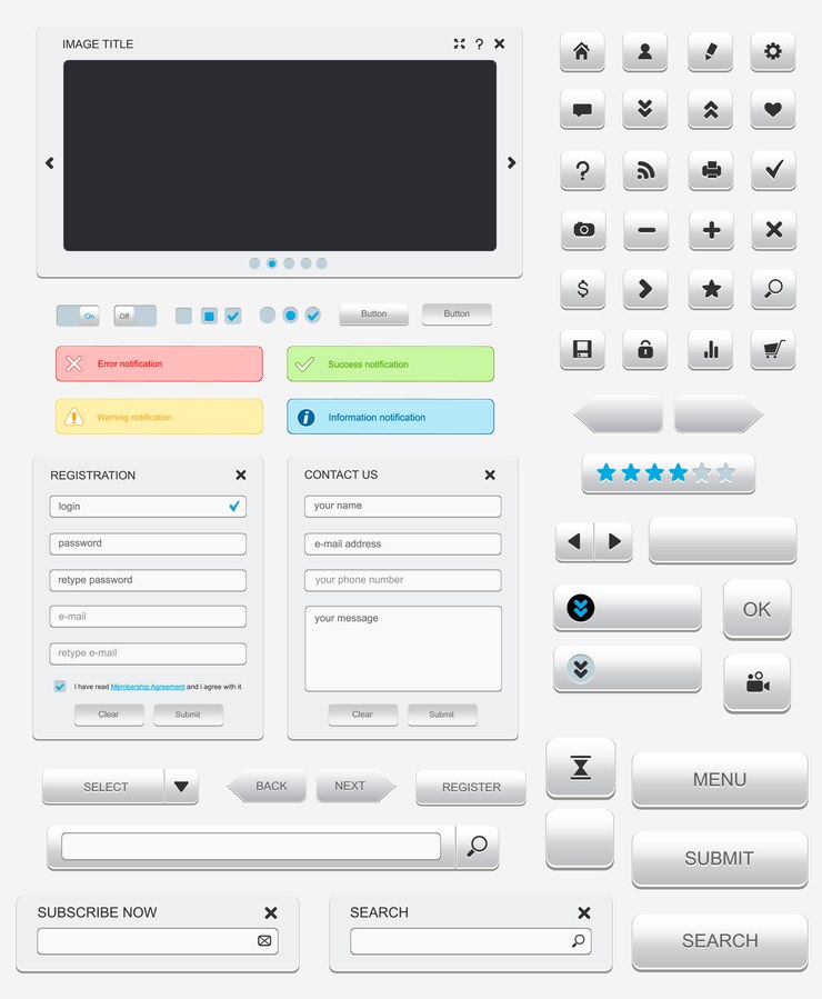 Vector conjunto de elementos web blanco