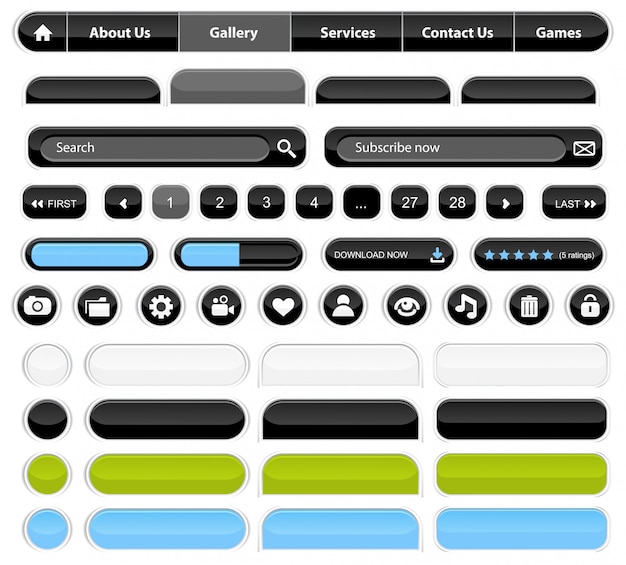 Conjunto de elementos web negro