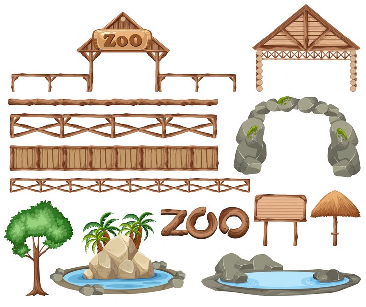 Vector conjunto de elementos del zoológico