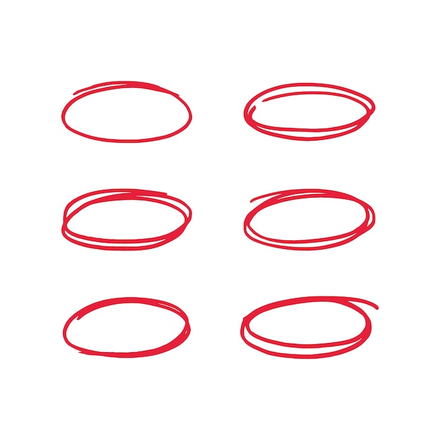 Conjunto de elipses de garabatos rojos dibujados a mano Elementos de garabato redondos de marcador