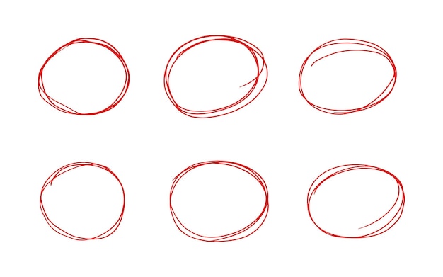 Conjunto de elipses de garabatos rojos dibujados a mano Elementos de garabato redondos de marcador