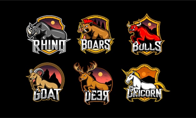 Conjunto de emblema animal. Esport logo gaming