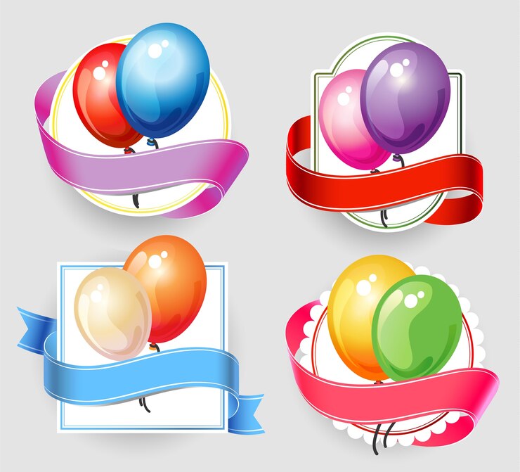 conjunto de emblema de fiesta cumpleaños globo