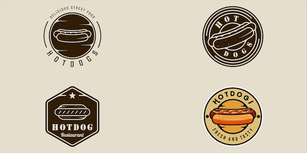 Conjunto de emblema hotdog vintage vector ilustración plantilla icono diseño gráfico paquete colección de varios hotdogs calle y comida rápida signo o símbolo para restaurante de negocios y café con insignia