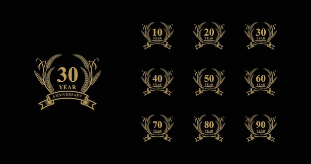 Conjunto de emblema premium de aniversario de oro