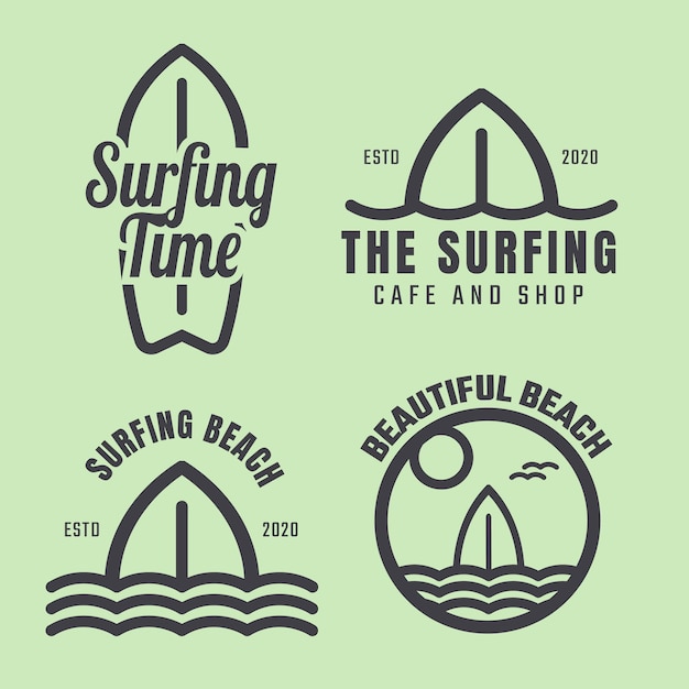 Conjunto de emblema de surf vintage azul verde