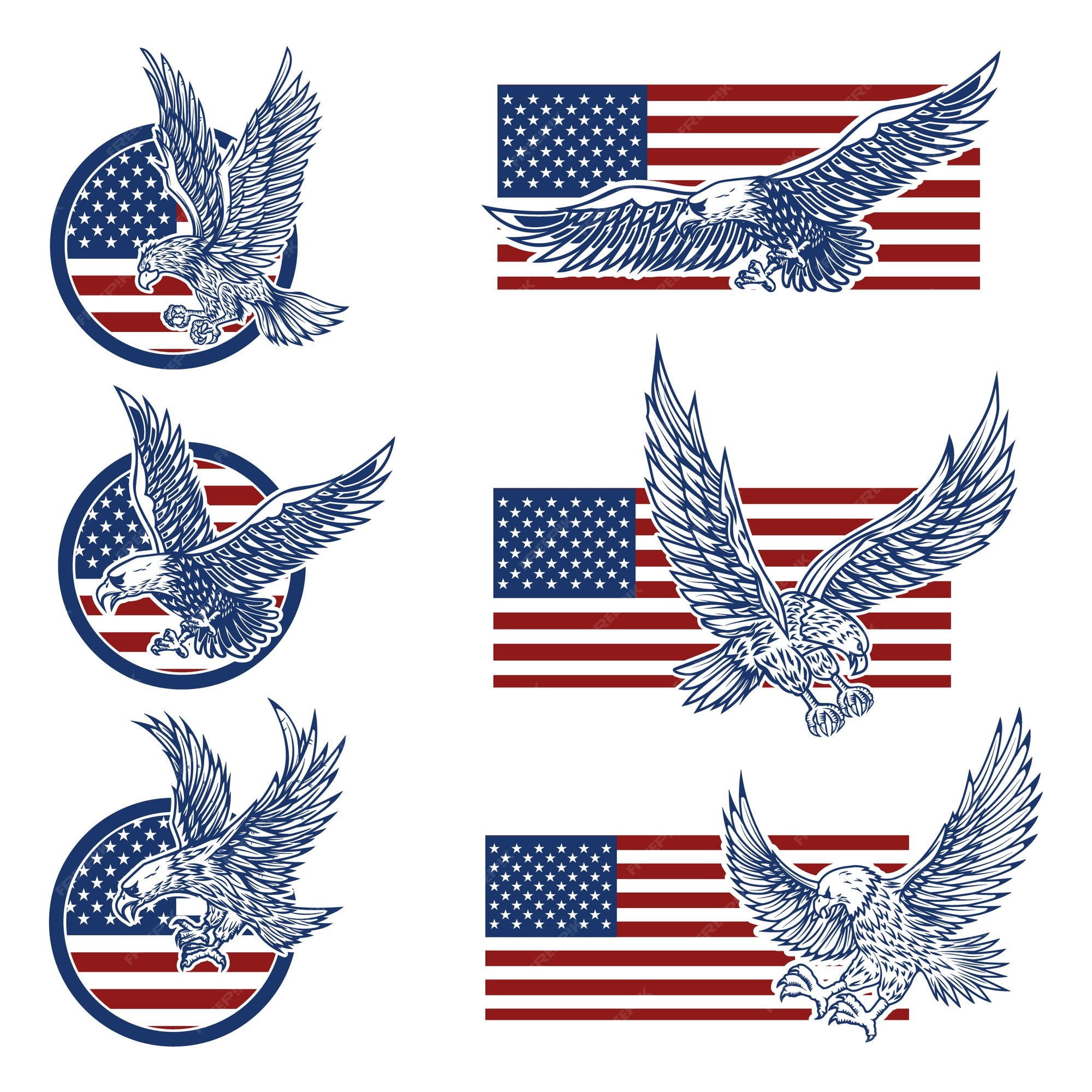 Conjunto de emblemas con águilas en el fondo de la bandera de estados  unidos. | Vector Premium