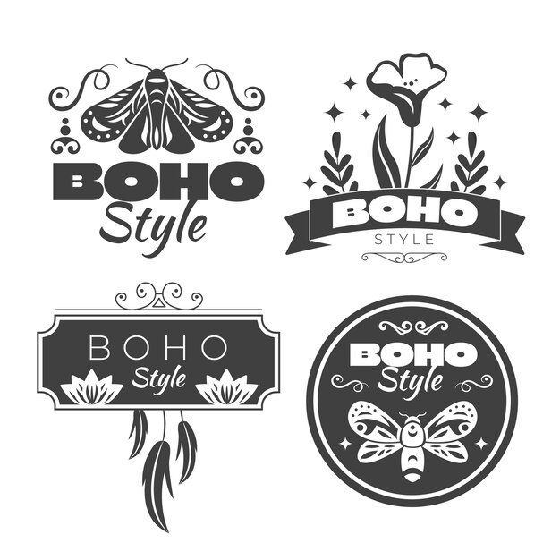 Conjunto de emblemas dibujados a mano al estilo boho
