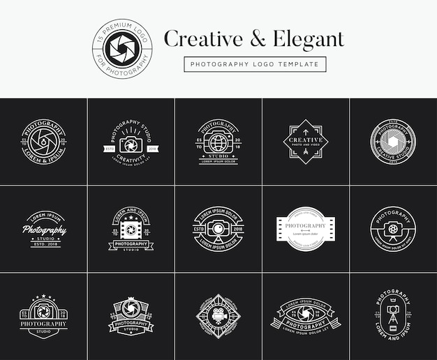 Conjunto de emblemas, insignias y logotipo de fotografía premium