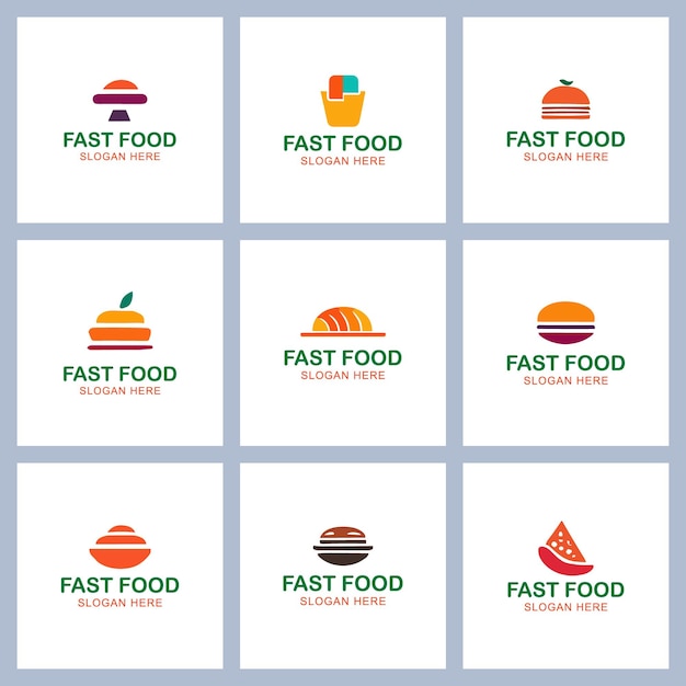 Conjunto de emblemas del logotipo de comida rápida de Vector
