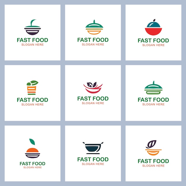 Conjunto de emblemas del logotipo de comida rápida de Vector