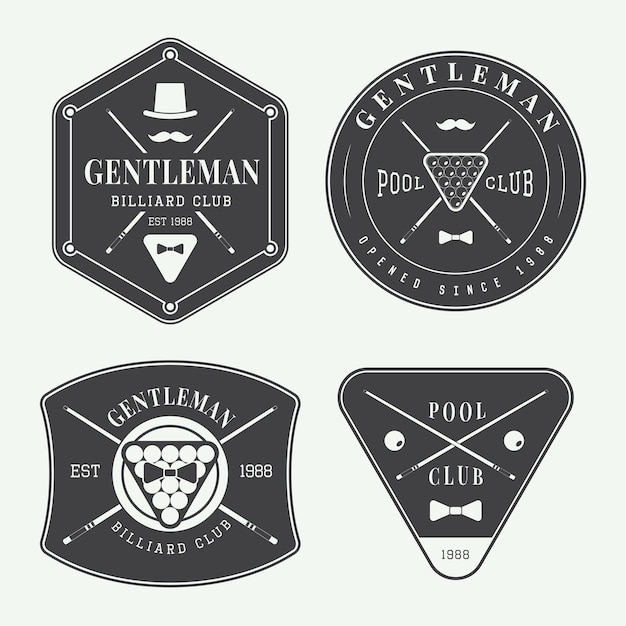 Vector conjunto de emblemas y logotipo de etiquetas de billar vintage