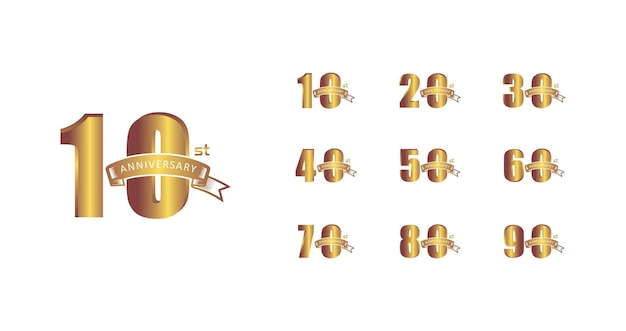 Conjunto de emblemas premium del aniversario de oro