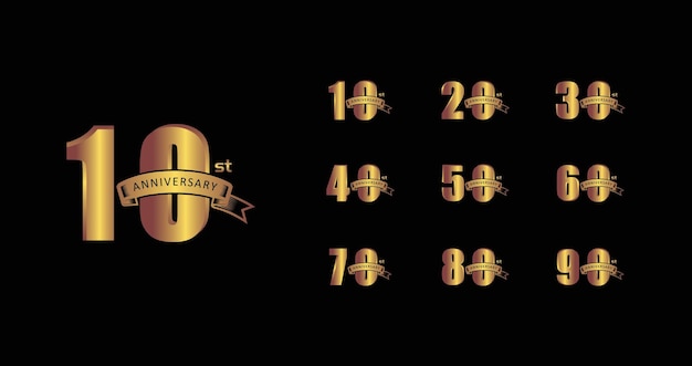 Conjunto de emblemas premium del aniversario de oro