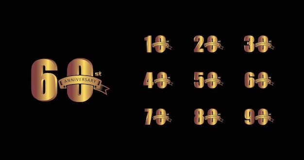 Conjunto de emblemas premium del aniversario de oro