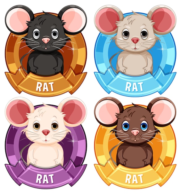 Vector conjunto de emblemas de ratas de dibujos animados de colores