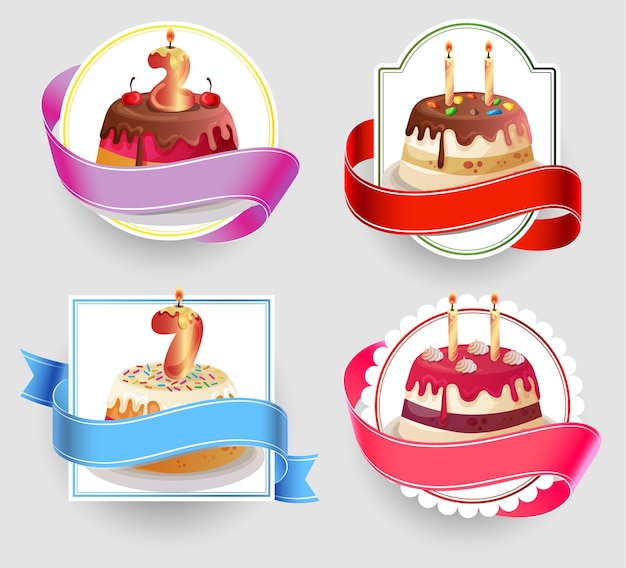 conjunto de emblemas de tortas de cumpleaños