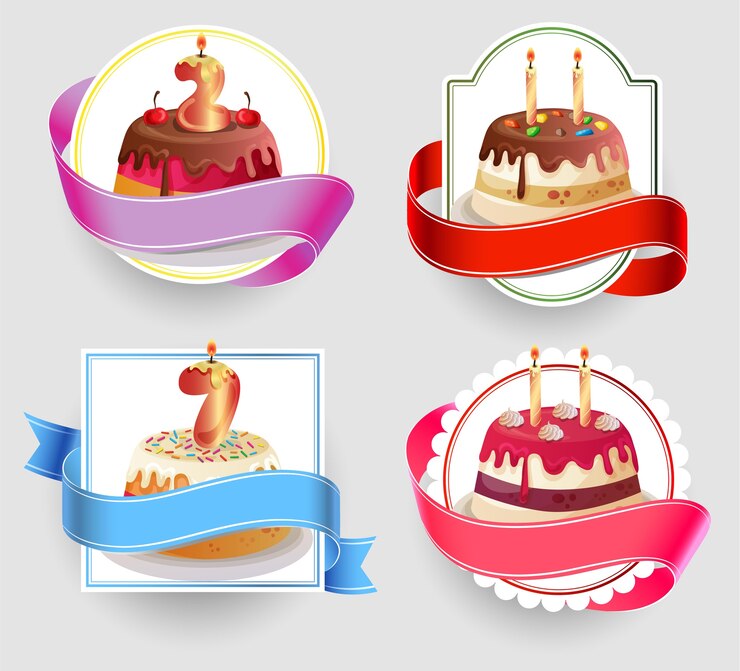 conjunto de emblemas de tortas de cumpleaños