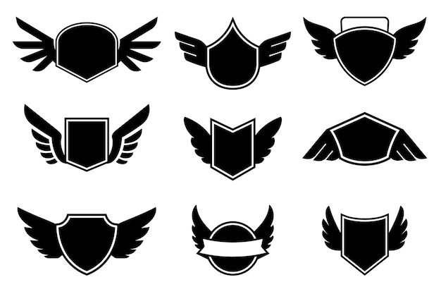Conjunto de emblemas vacíos con alas elemento de diseño para insignia de signo de etiqueta de logotipo ilustración vectorial