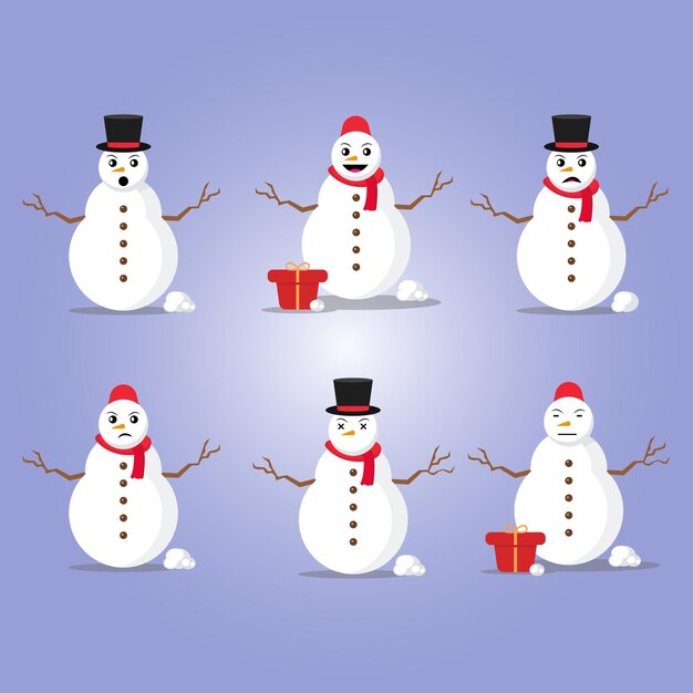 Conjunto de emoción de muñeco de nieve. Expresión de la cara del personaje de dibujos animados